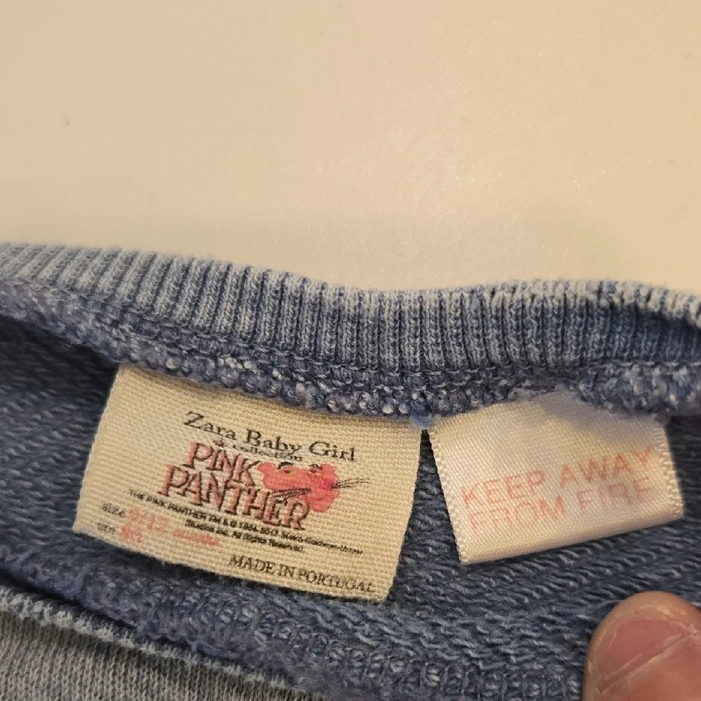Zara Distressed Light Blue Sweatshirt with Pink Panther, GUC, Fashion Trend - Picture 3 of 8